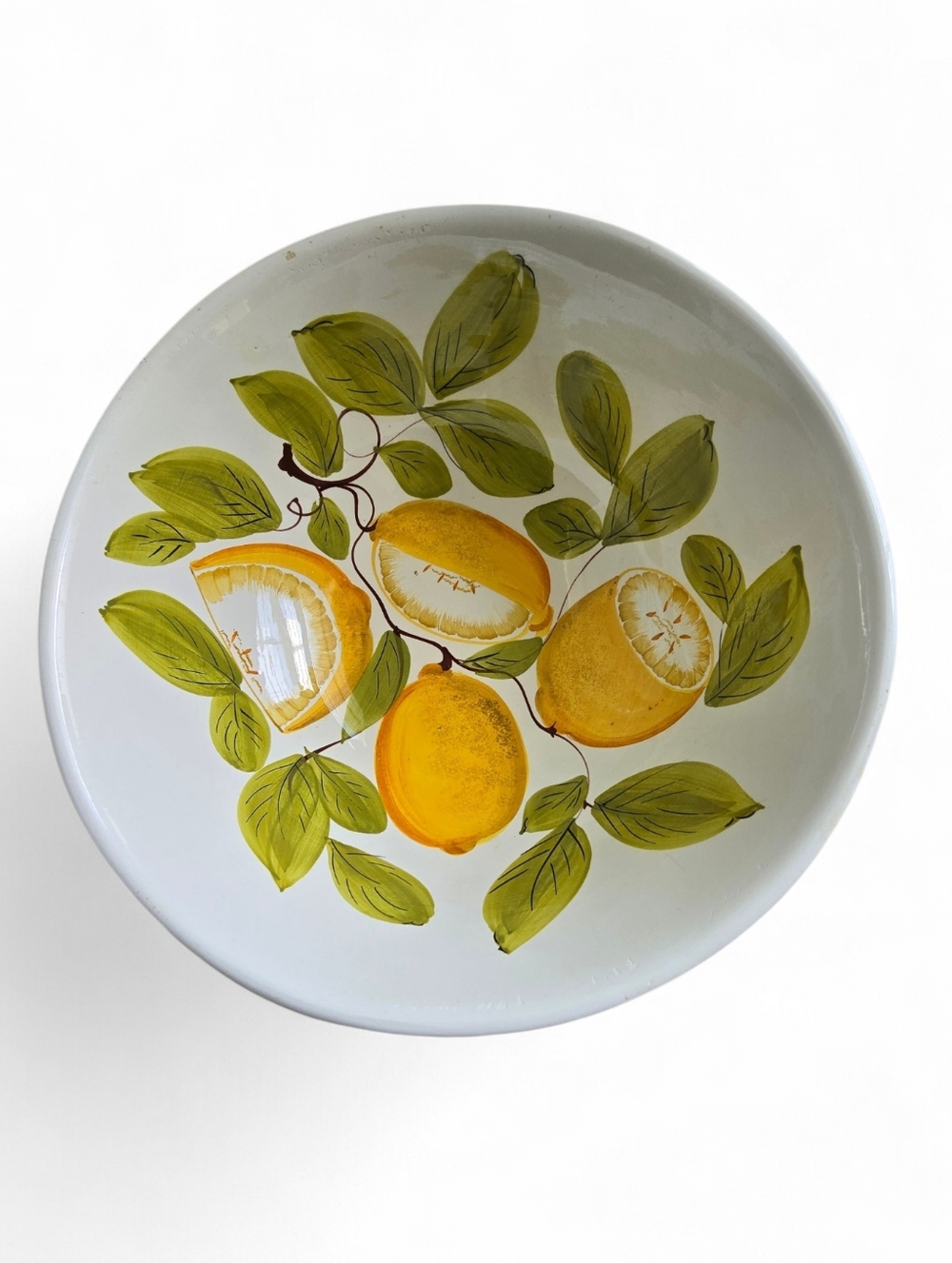 Vintage Italian Pottery Lemon Bowl Hand Painted Fruit Motif 10” - Picture 2 of 5